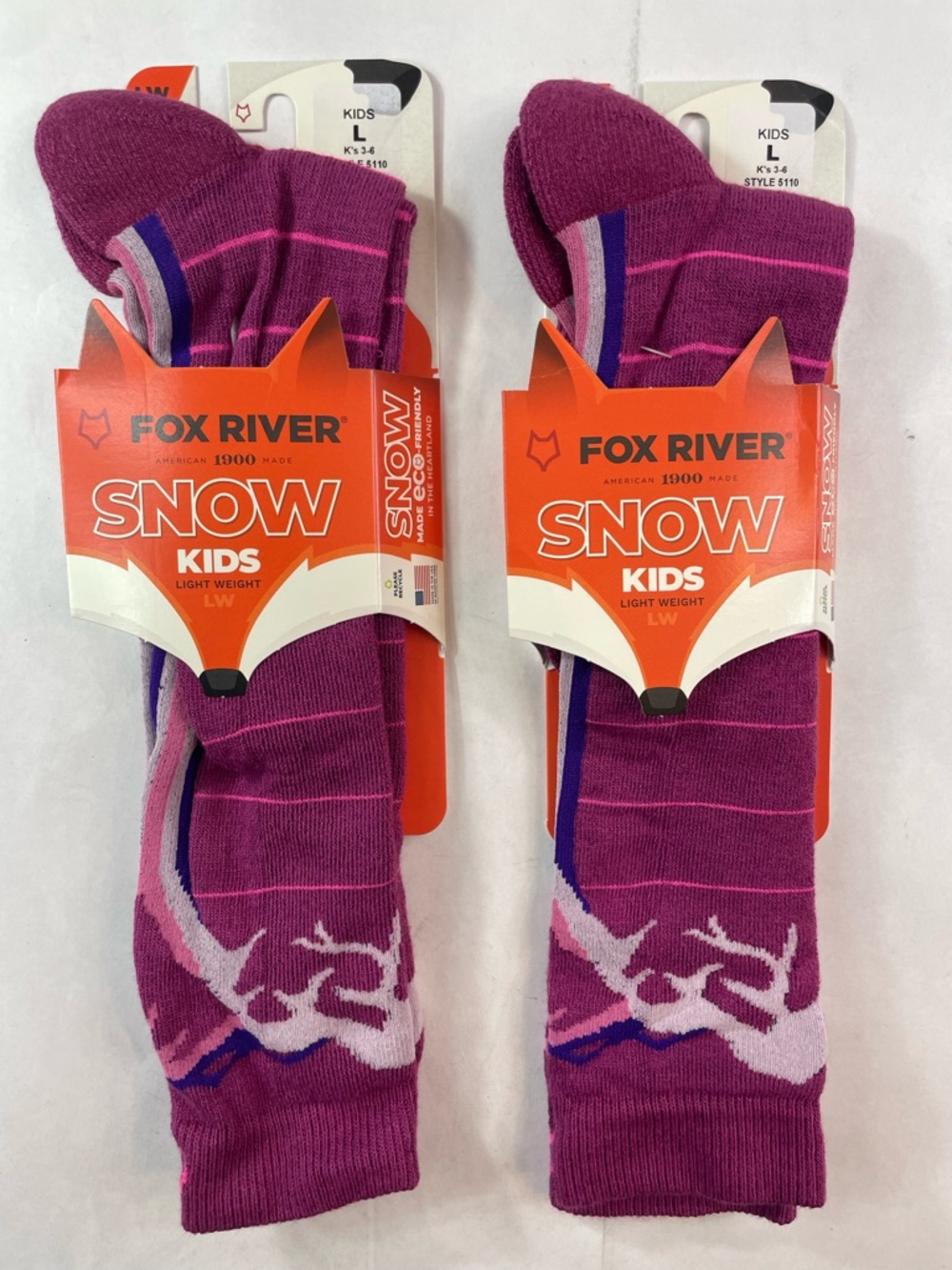 Fox River Socks 2-PACK Lightweight SNOW Thermolite Wicking Kids Sz Large NWT